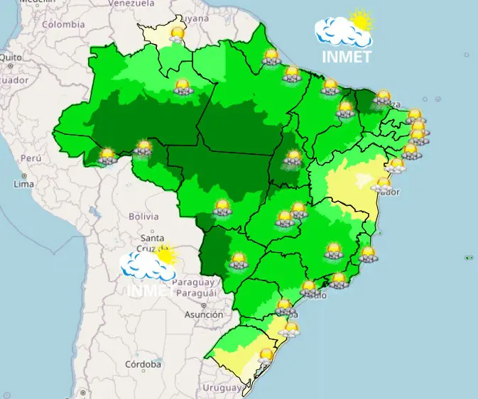 Previsão do tempo do Inmet para a tarde desta segunda-feira, 9 | Foto: Reprodução/Inmet