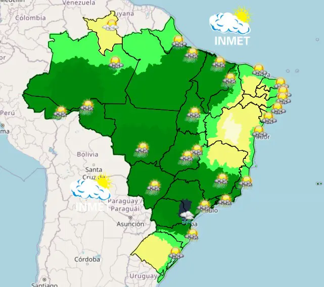 Previsão do tempo no período da tarde | Foto: Reprodução/Inmet