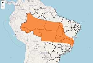 Mapa do aviso de perigo para chuvas intensas do Inmet