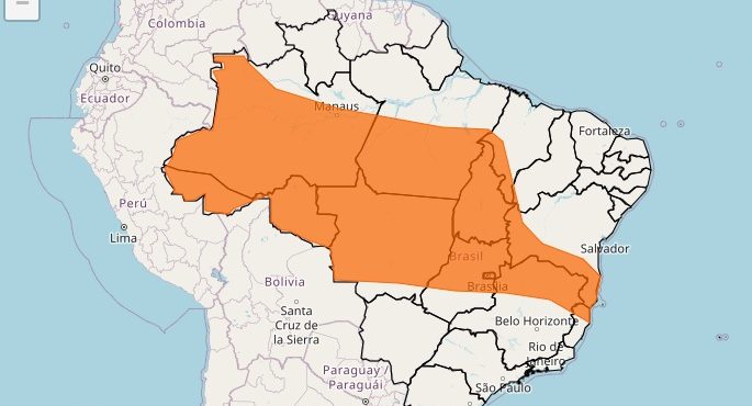 Mapa do aviso de perigo para chuvas intensas do Inmet
