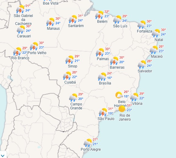 Mapa do clima de quinta-feira, 26