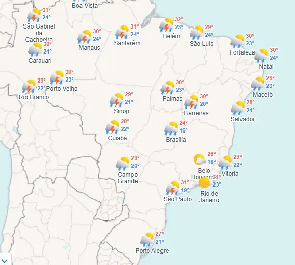Mapa do clima de quinta-feira, 26
