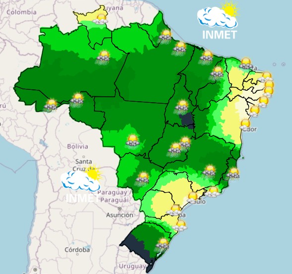 Mapa do tempo para o dia 21 de março