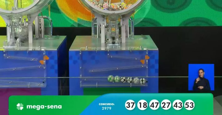 Seis dezenas sorteadas nesta terça-feira, 3, em São Paulo, no concurso 2979 da Mega-sena | Foto: Reprodução/YouTube