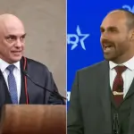 O ministro do STF Alexandre de Moraes e o ex-deputado Eduardo Bolsonaro | Foto: Montagem sobre reprodução/Agência Brasil