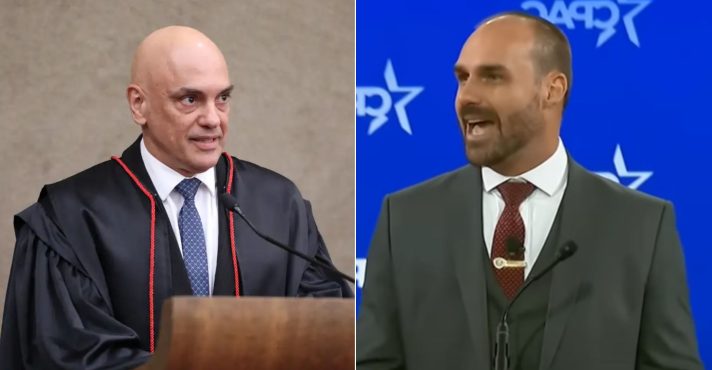 O ministro do STF Alexandre de Moraes e o ex-deputado Eduardo Bolsonaro | Foto: Montagem sobre reprodução/Agência Brasil