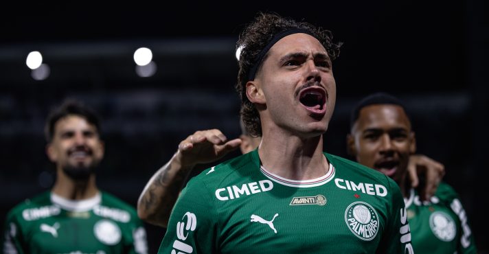 Mauricio, jogador do Palmeiras, comemora um gol durante partida contra o São Paulo, no Estádio Arena Barueri, pelo Campeonato Paulista 2026 – 1º/3/2026 | Foto: Ettore Chiereguini/Agif/Reuters