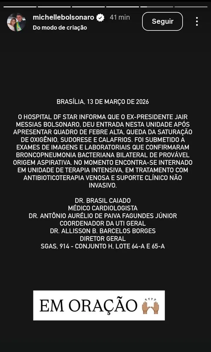 Publicação da ex-primeira-dama Michelle Bolsonaro | Foto: Reprodução