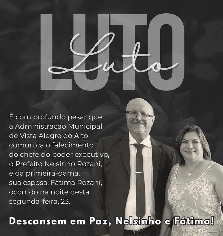 Prefeito de Vista Alegre do Alto (SP) e primeira-dama morrem em acidente