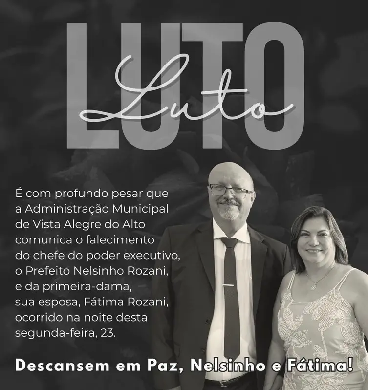 Prefeito de Vista Alegre do Alto (SP) e primeira-dama morrem em acidente