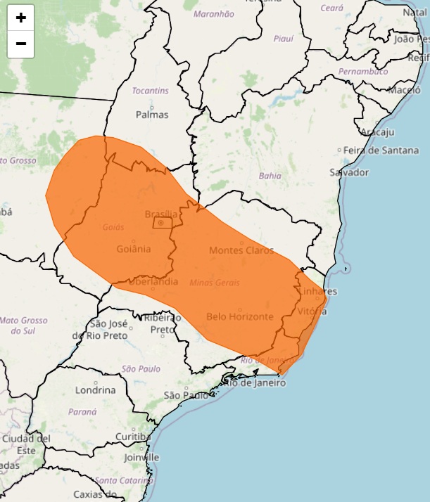 Regiões sob o alerta laranja do Inmet | Foto: Reprodução