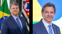 À esquerda, o governador de São Paulo, Tarcísio de Freitas; à direita, o ministro da Fazenda, Fernando Haddad