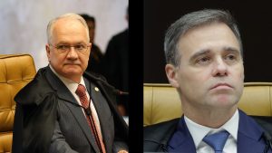 À esquerda, Edson Fachin; à direita, André Mendonça, ministros do STF