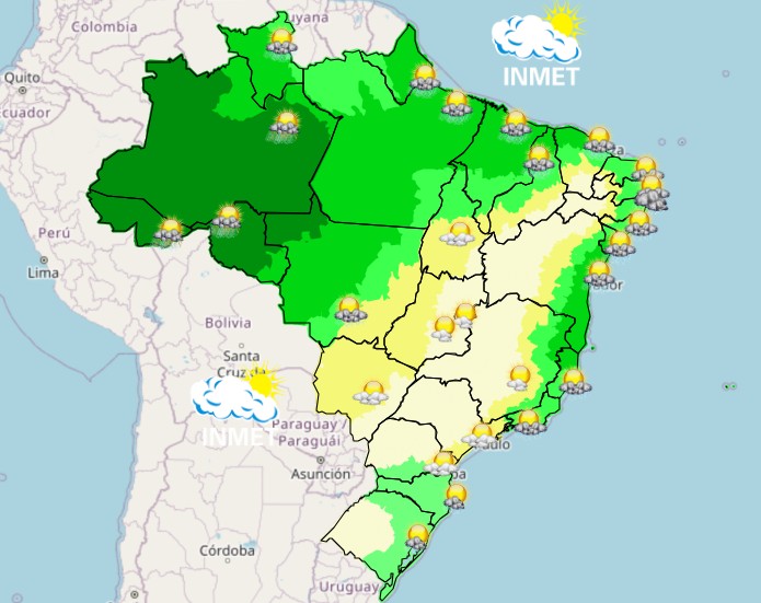 mapa da previsão do tempo no brasil - domingo - 29032026 - chove ou não chove