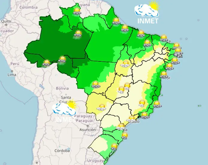 mapa da previsão do tempo no brasil - domingo - 29032026 - chove ou não chove