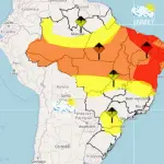 Mapa mostra locais alertas do Inmet para esta segunda-feira, 2/3/2026 | Foto: Reprodução/Inmet