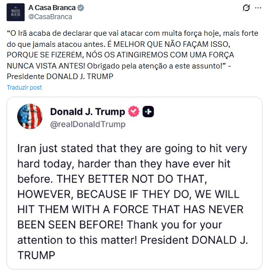 Postagem da Casa Branca com declaração de Donald Trump | Foto: Reprodução/X
