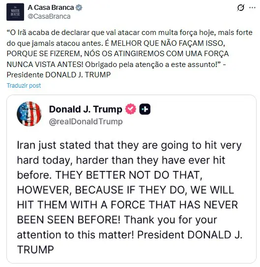 Postagem da Casa Branca com declaração de Donald Trump | Foto: Reprodução/X