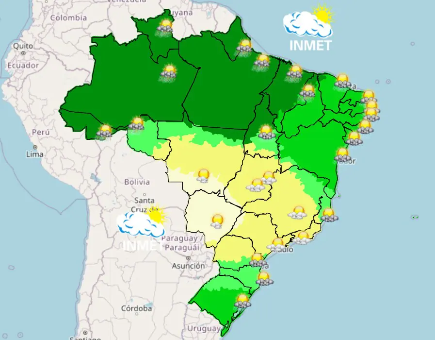previsão do tempo com pancadas de chuva - inmet - 30032026 - manhã
