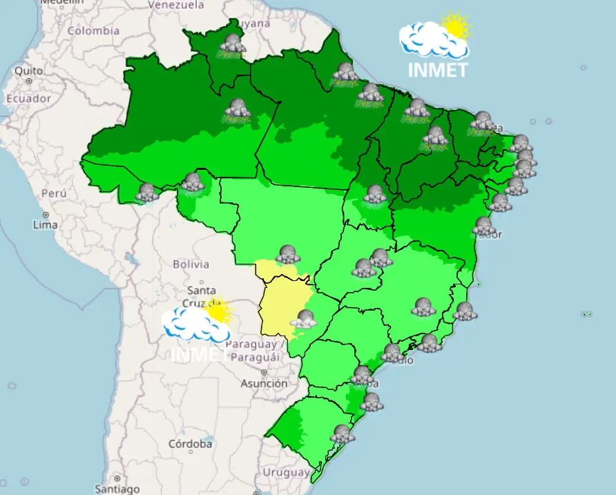 previsão do tempo com pancadas de chuva - inmet - 30032026 - noite