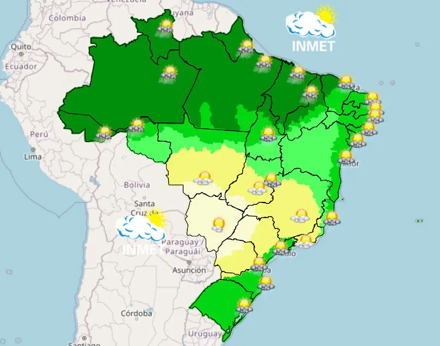 previsão do tempo com pancadas de chuva - inmet - 30032026 - tarde