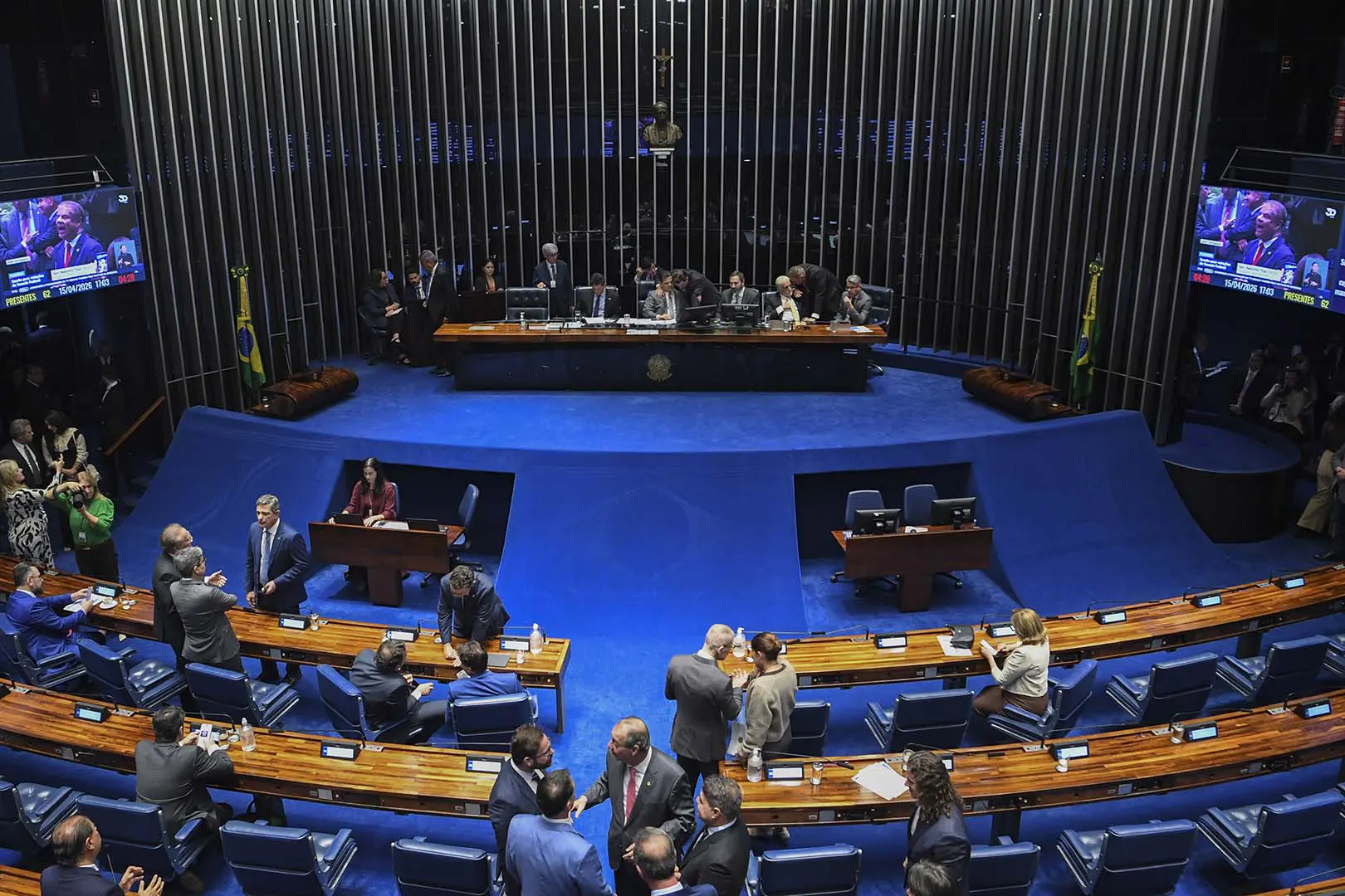 O presidente do Senado Federal, senador Davi Alcolumbre (União-AP), conduz sessão deliberativa ordinária no Plenário do Senado Federal (15/04/2026) | Foto: Jonas Pereira/Agência Senado