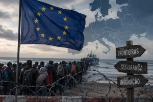 A maioria dos sírios que buscaram refúgio na Europa estabeleceu-se na Alemanha em 2015, no auge da guerra civil síria | Foto: Divulgação/Oeste | Imagem criada com o auxílio de inteligência artificial