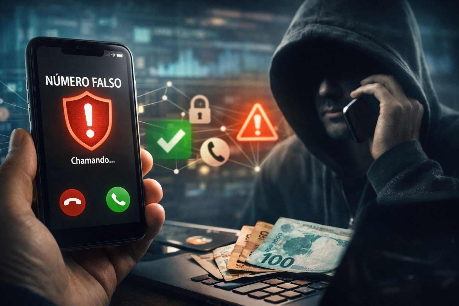 Outra orientação é evitar instalar aplicativos indicados durante ligações, principalmente ferramentas de acesso remoto, que podem permitir o controle do aparelho por terceiros | Foto: Divulgação/Oeste | Imagem criada com o auxílio de inteligência artificial