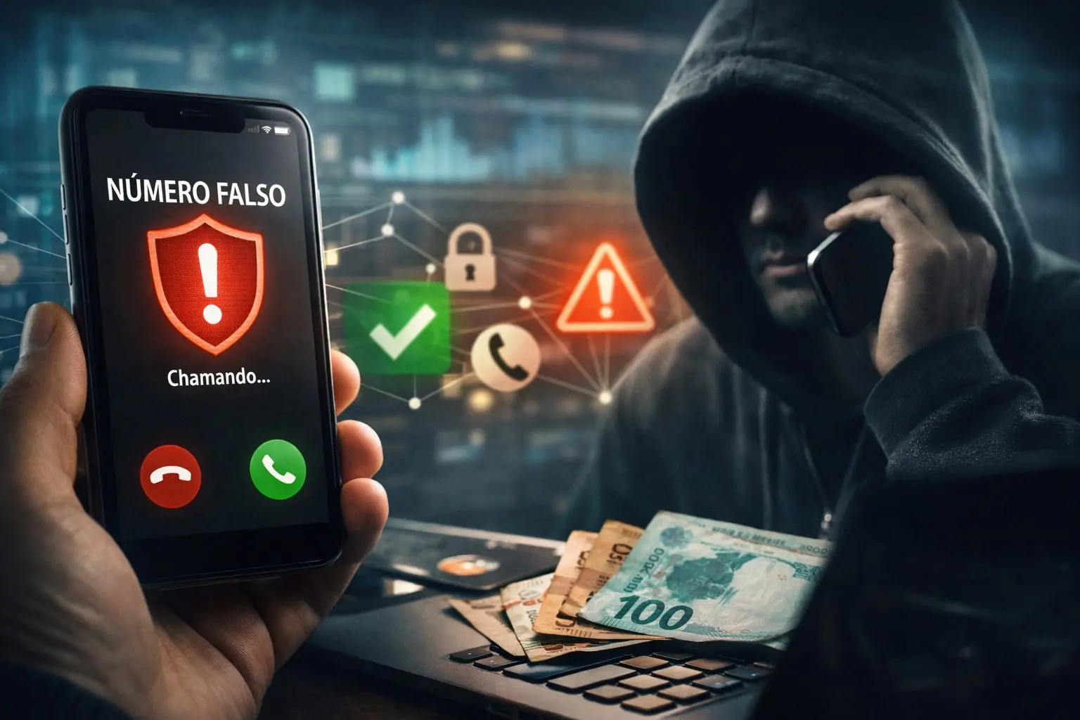 Outra orientação é evitar instalar aplicativos indicados durante ligações, principalmente ferramentas de acesso remoto, que podem permitir o controle do aparelho por terceiros | Foto: Divulgação/Oeste | Imagem criada com o auxílio de inteligência artificial