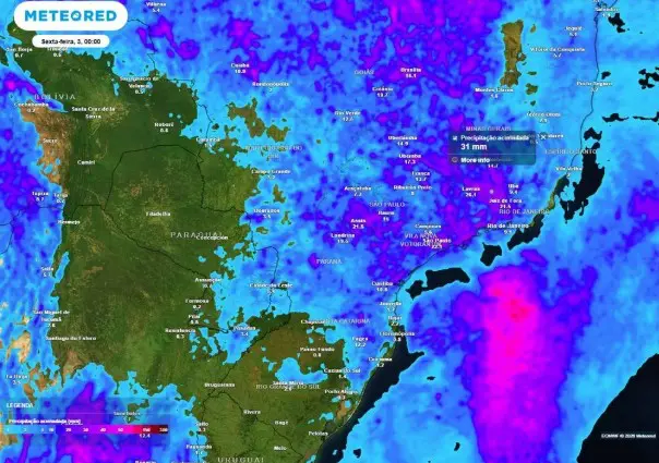 Precipitação acumulada sobre o centro-sul do Brasil