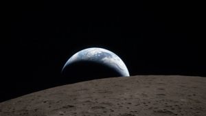 Imagem captada pela Artemis II mostra o que seria o 'nascer da Terra' | Foto: Divulgação/Nasa