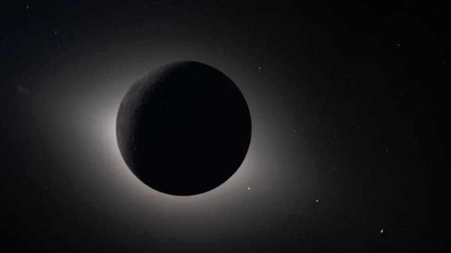 Momento em que a Lua fica à frente do Sol e provoca espécie de eclipse visto do espaço profundo | Foto: Divulgação/Nasa