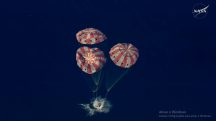 Momento em que a cápsula Orion toca o mar do Pacífico, nos EUA | Foto: Reprodução/X/@Nasa