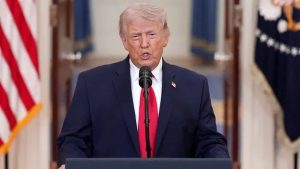 O presidente dos EUA, Donald Trump, durante pronunciamento nesta quarta-feira, na Casa Branca | Foto: Reprodução/X