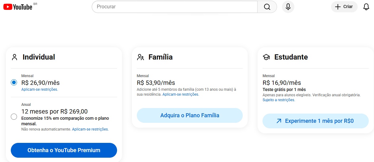 YouTube anuncia aumento no valor de assinaturas 2