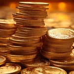 Pilhas de moedas douradas organizadas simbolizando investimento e acúmulo de riqueza