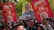 Portugueses e brasileiros protestam em Lisboa contra visita de Lula