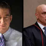 À esquerda, o jornalista Glenn Greenwald; à direita, o ministro do STF Alexandre de Moraes