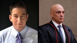 À esquerda, o jornalista Glenn Greenwald; à direita, o ministro do STF Alexandre de Moraes