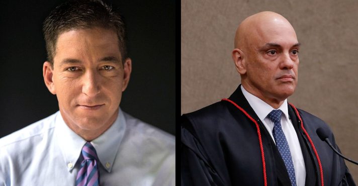 À esquerda, o jornalista Glenn Greenwald; à direita, o ministro do STF Alexandre de Moraes