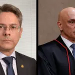 À direita, senador Alessandro Vieira (MDB-SE); à esquerda, o ministro do STF Alexandre de Moraes