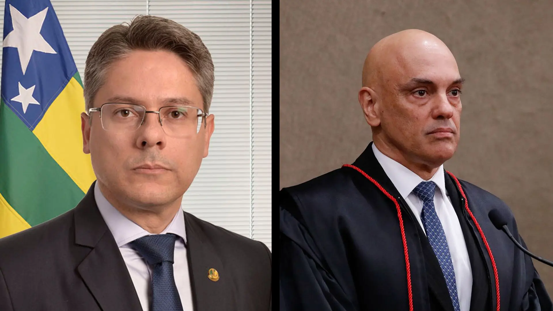 À direita, senador Alessandro Vieira (MDB-SE); à esquerda, o ministro do STF Alexandre de Moraes