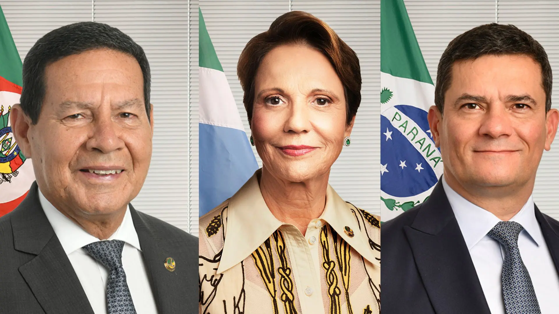 Da esquerda para a direita, os senadores Hamilton Mourão, Tereza Cristina e Sergio Moro. Eles criticaram ação do governo Lula para rejeitar relatório da CPI do Crime Organizado