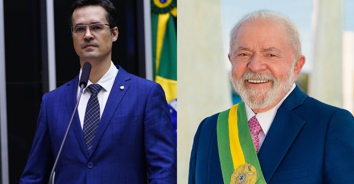 À esquerda o ex-procurador Deltan Dallagnol; à direita, o presidente Luiz Inácio Lula da Silva