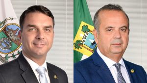 À esquerda, o senador Flávio Bolsonaro (PL-RJ); à direita, o senador Rogério Marinho (PL-RN)