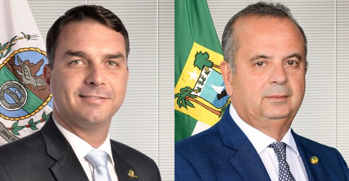 À esquerda, o senador Flávio Bolsonaro (PL-RJ); à direita, o senador Rogério Marinho (PL-RN)
