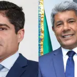 À esquerda, o ex-prefeito de Salvador ACM Neto (União); à direita, o governador da Bahia, Jerônimo Rodrigues (PT)
