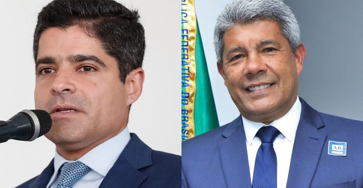 À esquerda, o ex-prefeito de Salvador ACM Neto (União); à direita, o governador da Bahia, Jerônimo Rodrigues (PT)