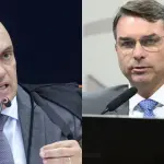 O ministro do STF Alexandre de Moraes e o senador do PL Flávio Bolsonaro | Foto: Montagem sobre reprodução/Redes sociais
