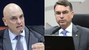 O ministro do STF Alexandre de Moraes e o senador do PL Flávio Bolsonaro | Foto: Montagem sobre reprodução/Redes sociais